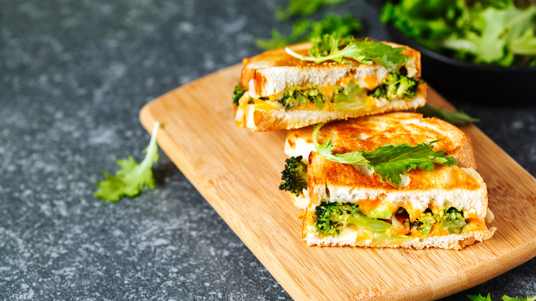 broccoli sandwich on cutting board