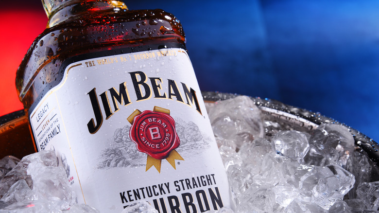 Jim Beam bottle on ice