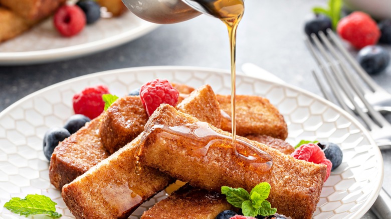 Syrup poured onto French toast sticks