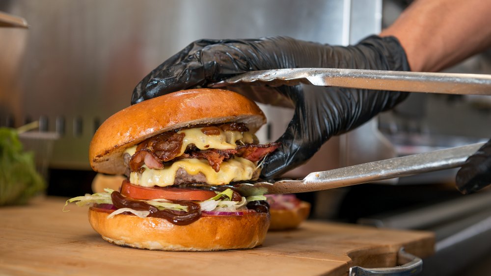 Burger being prepared