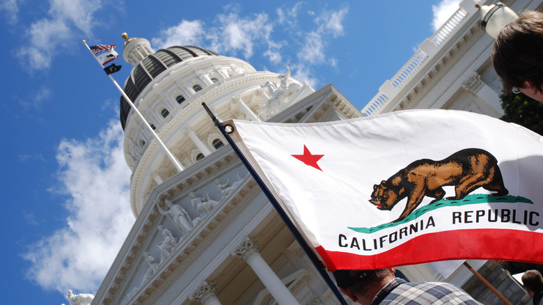 California flag outside state capitol