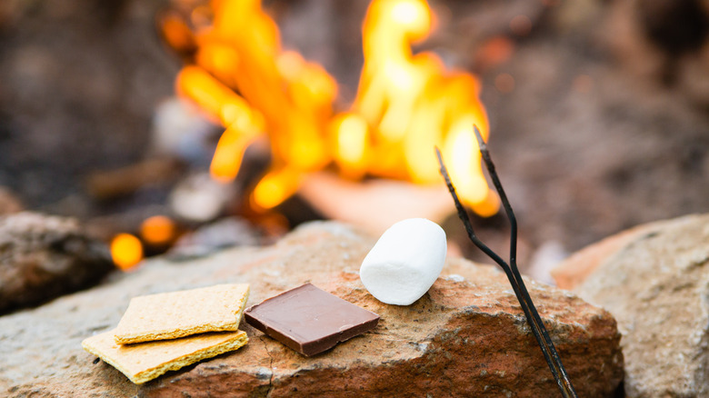 S'mores ingredients at campfire