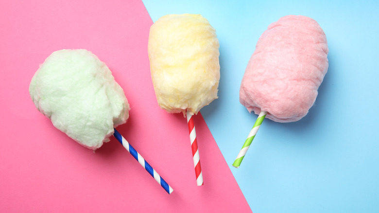 Colorful cotton candy on sticks