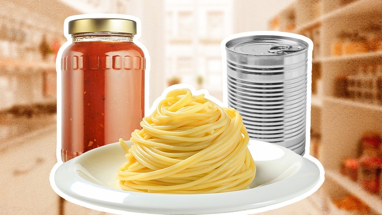 Spaghetti with can and jar