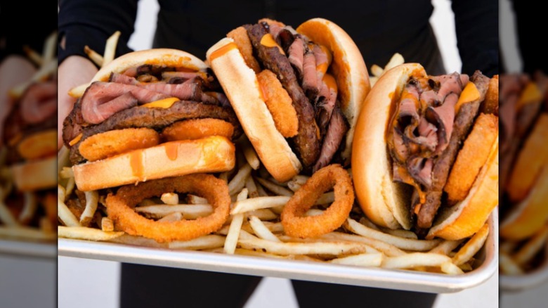 Sour Dough sandwiches with fries and onion rings