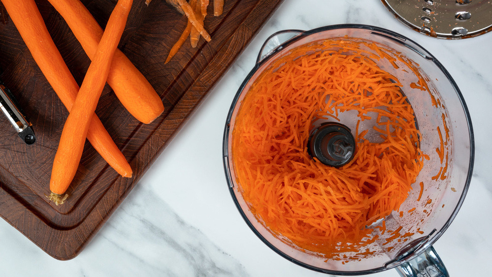 Grated carrots in food processor