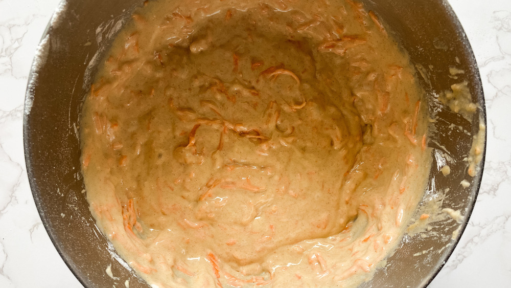 carrot cake batter in bowl