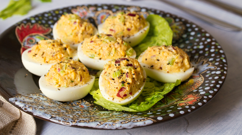 Deviled eggs on plate