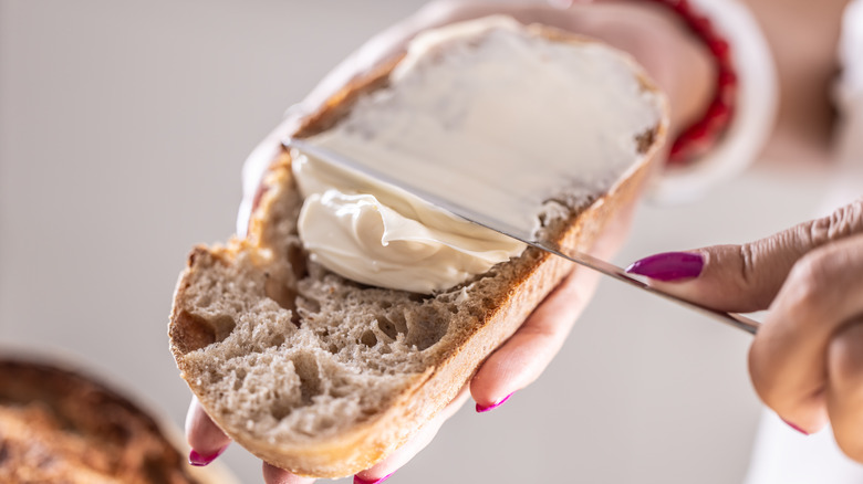 Cream cheese spread on toast