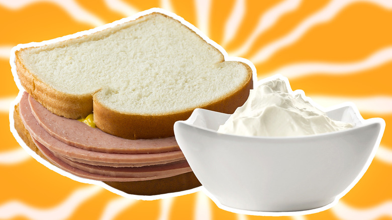 Bologna sandwich and cream cheese