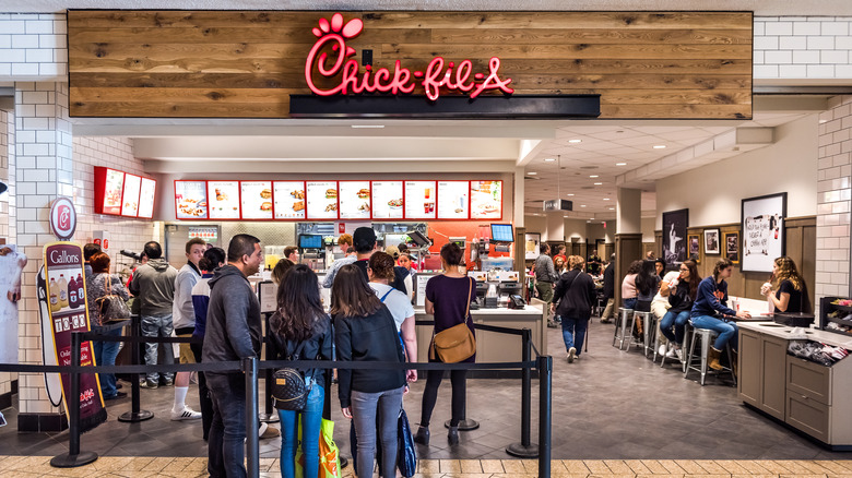 Customers waiting in Chick-fil-A line