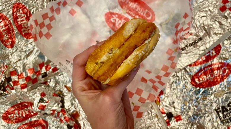 fish sandwich in hands