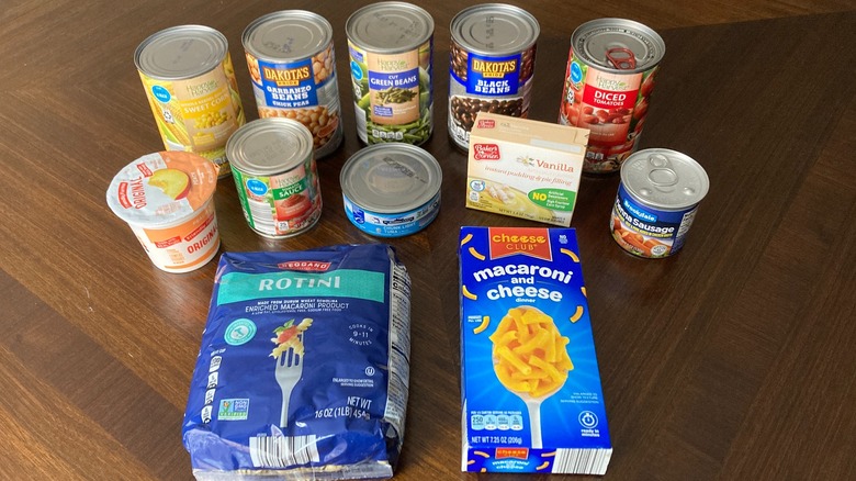 assortment of canned and boxed foods from Aldi