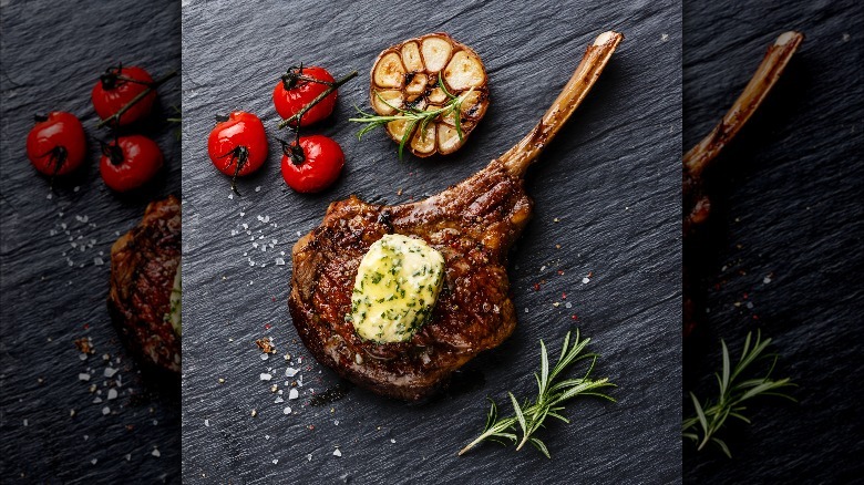 Tomahawk steak with compound butter