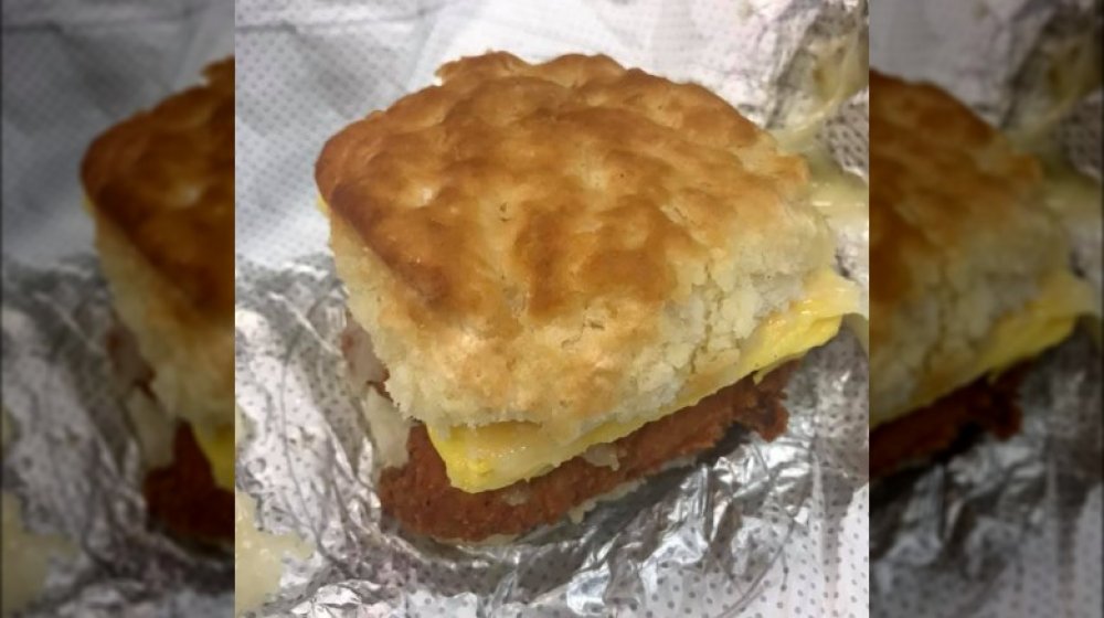 Spicy chicken, egg, and cheese biscuit