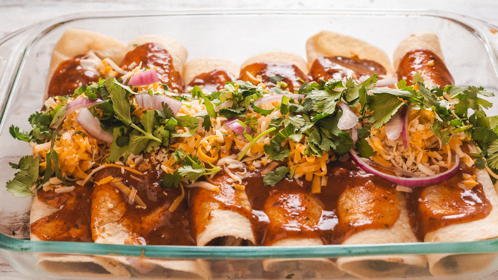 chicken enchiladas recipe in casserole dish