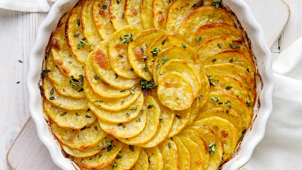 Scalloped potatoes in a dish