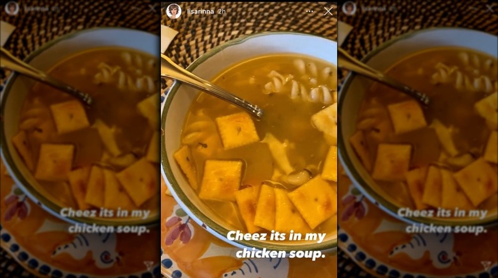 Instagram story of Cheez-its in chicken soup