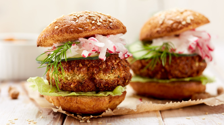 two stuffed falafel burgers