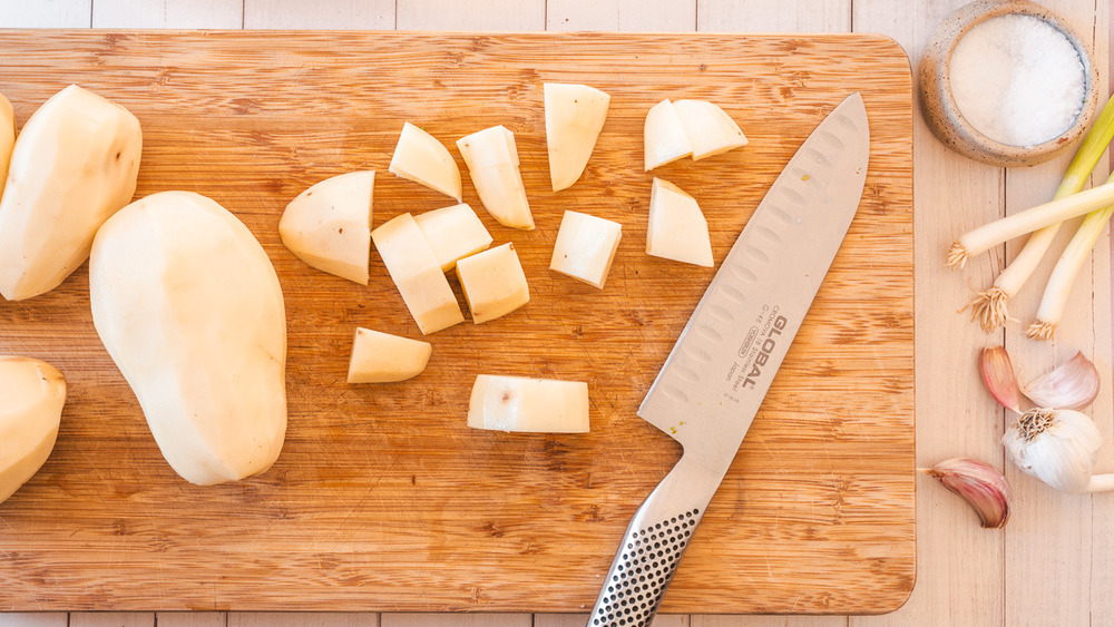 diced potatoes, green onions and garlic to make colcannon