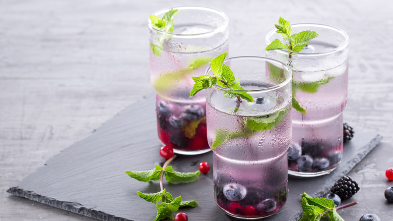 Glasses of Spiked Blueberry Lemonade 