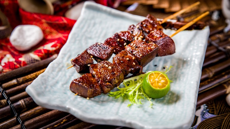 Yakitori liver on a plate