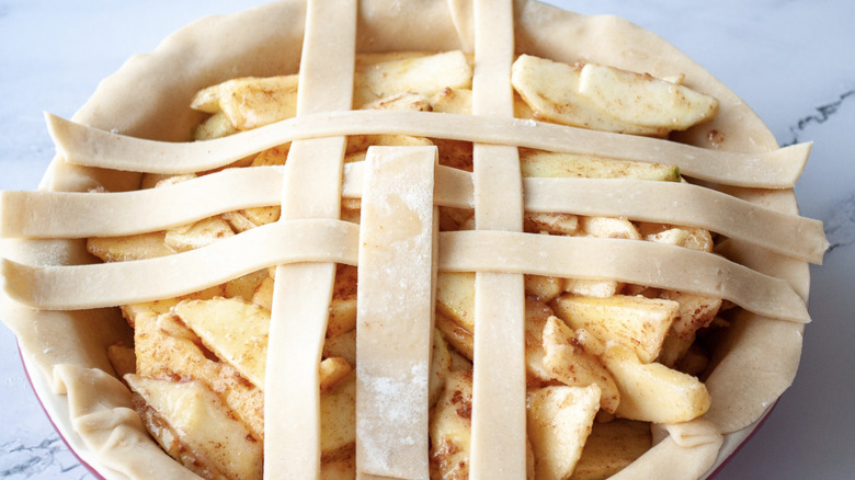 Unbaked pie with lattice crust