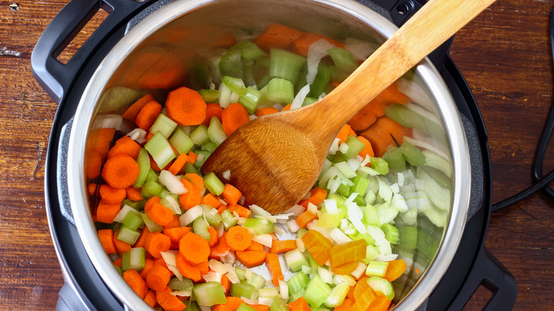 An Instant Pot cooking vegetables