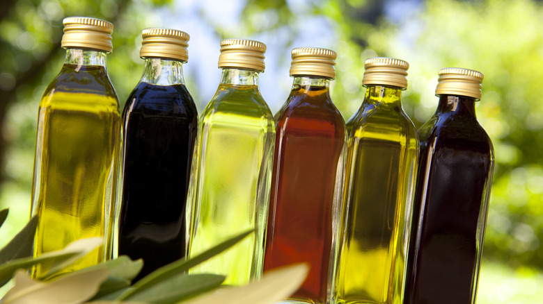 Bottles of vinegar and oil