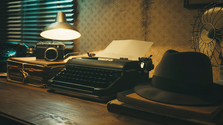 desk with vintage typerwriter