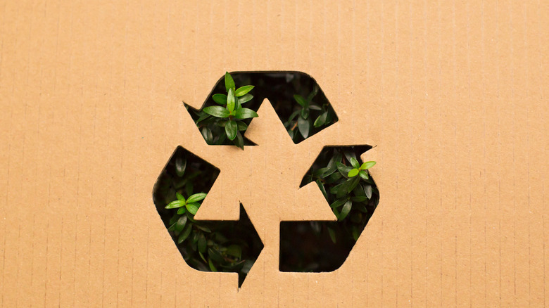 recycle sign with wood branches