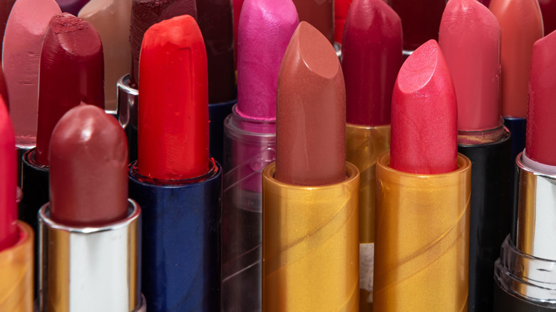 Collection of red and pink lipsticks