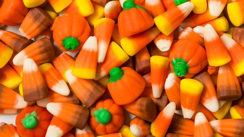 Mixture of brightly colored candy corn