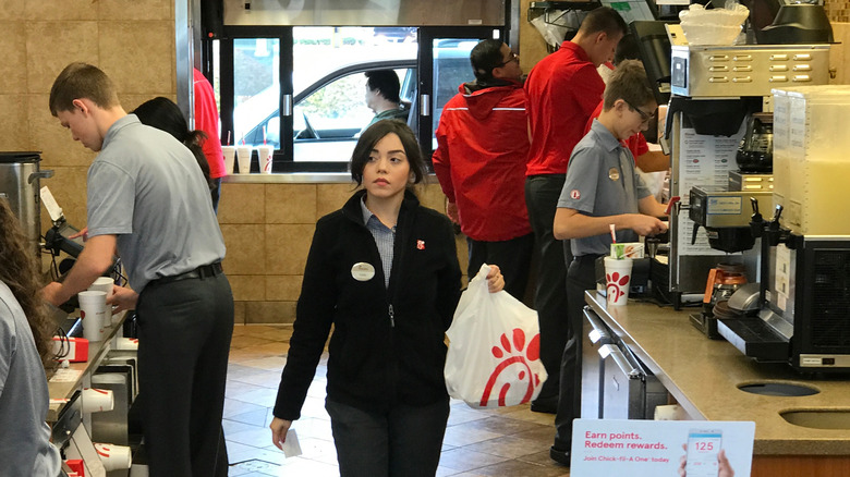 Busy Chick-fil-A employee store