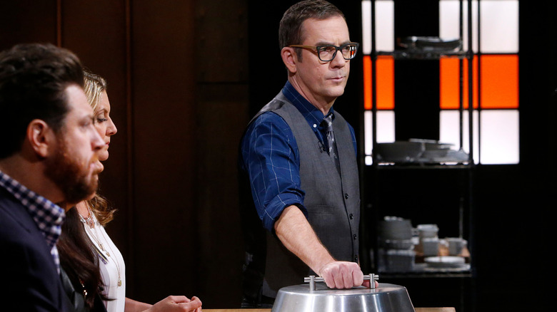 Scott Conant, Amanda Freitag, and Ted Allen on the set of "Chopped"