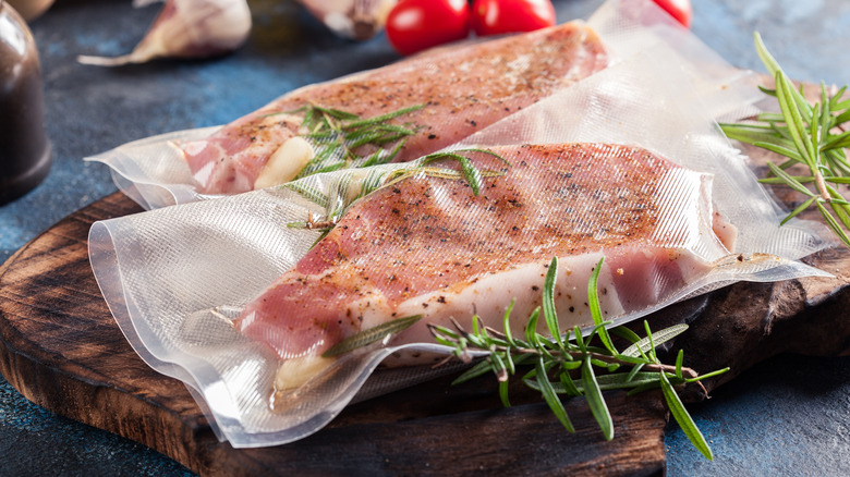 pork chops sealed in bag for sous vide