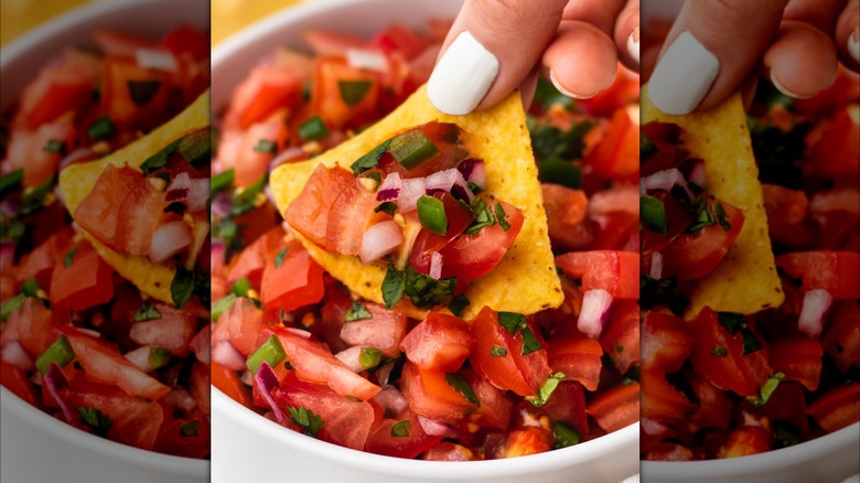 tomato salsa on tortilla chip