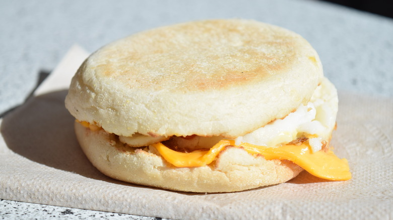 English muffin breakfast sandwich with cheese 