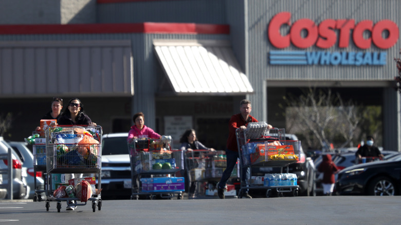 Shoppers leaving Costco