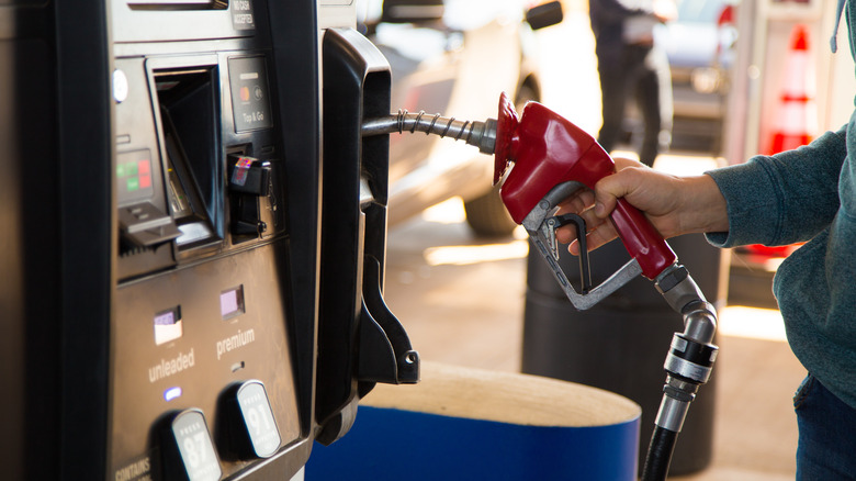 Person holding gas pump