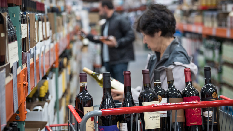 wine bottles in shopping cart