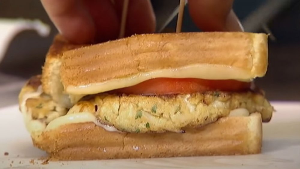 Guy Fieri eats Crab Cake Grilled Cheese