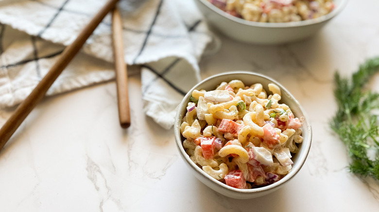 creamy pasta salad served