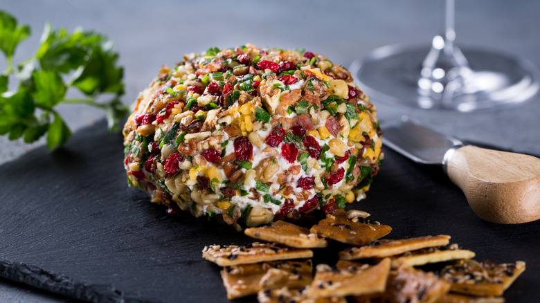 cheese ball with crackers