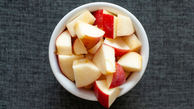 diced apples in a bowl