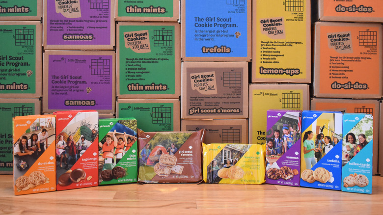 Girl Scout cookie boxes on display