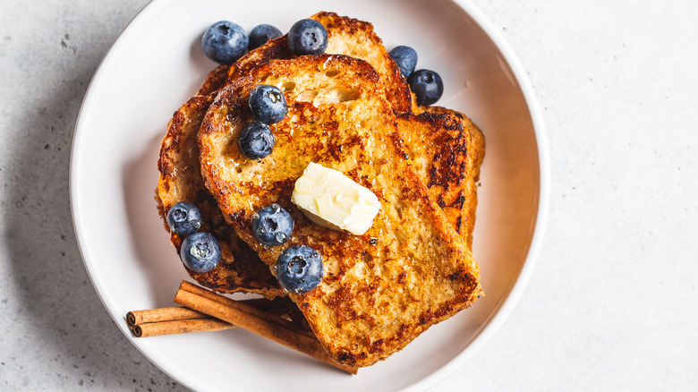 French toast with butter and blueberries