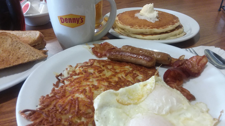 Denny's breakfast with coffee