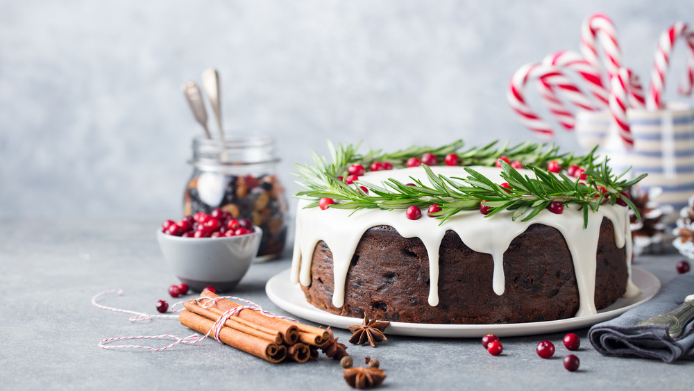 Christmas fruit cake with vanilla frosting