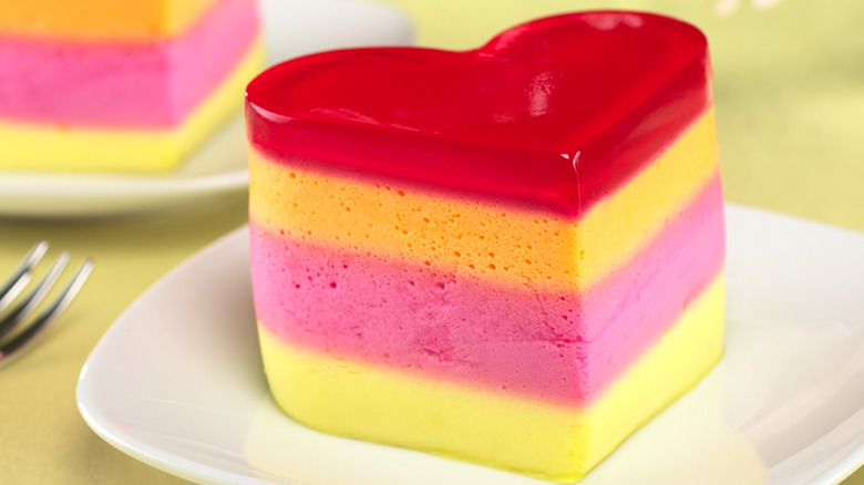 Jell-O topped heart-shaped pudding 